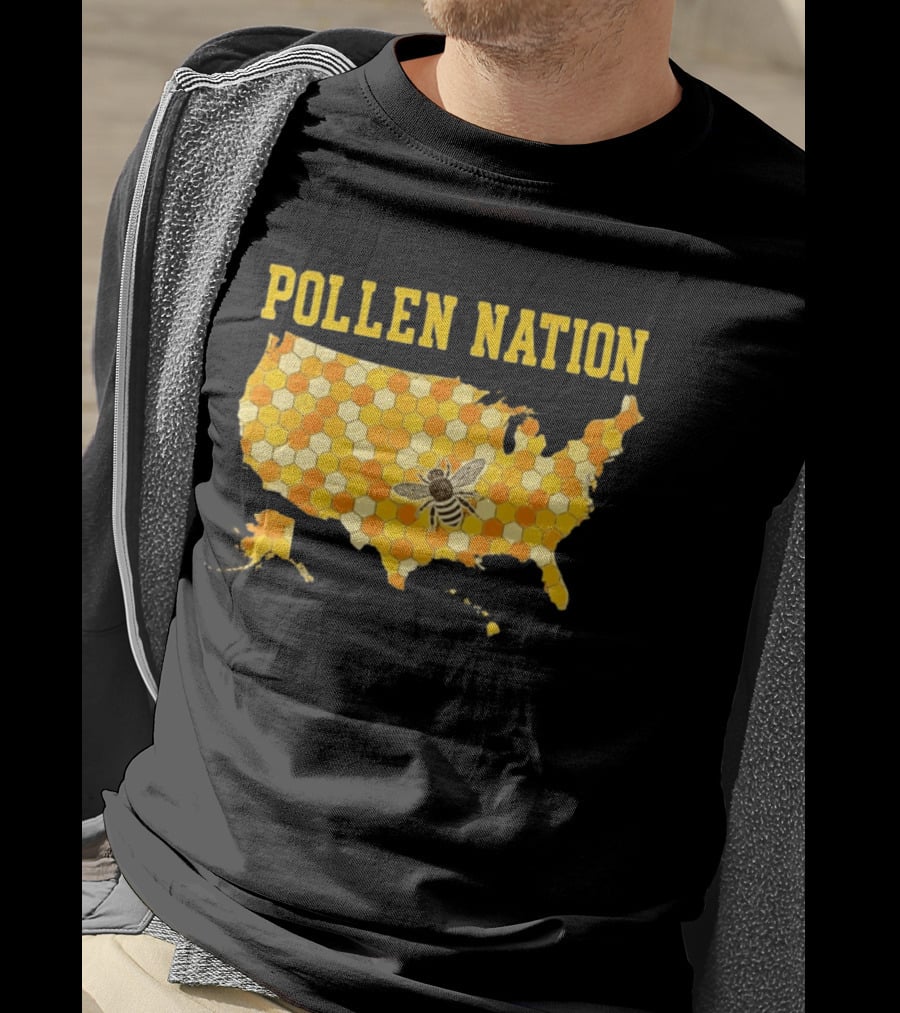 Pollen Nation USA Honeycomb Map Bee T-Shirt