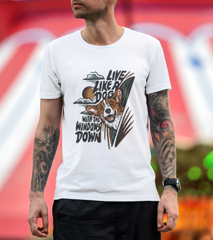 Live Like A Dog With The Windows Down Retro Sunset Dog T-Shirt