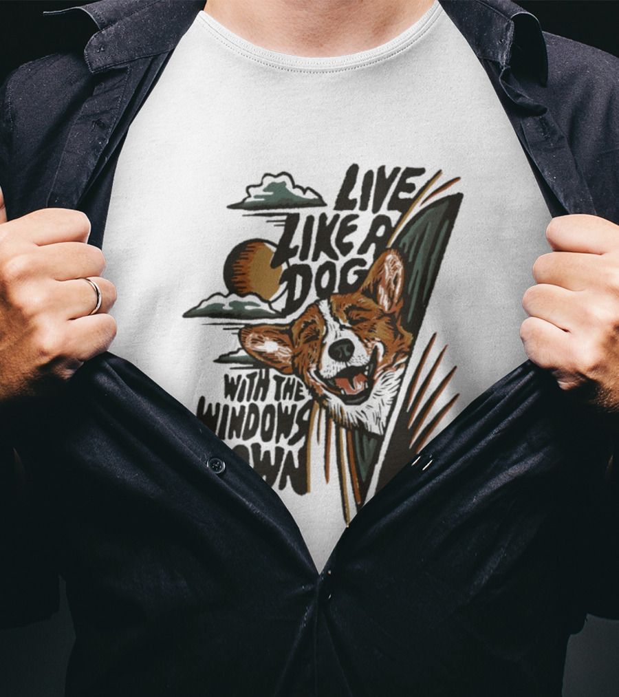 Live Like A Dog With The Windows Down Retro Sunset Dog T-Shirt