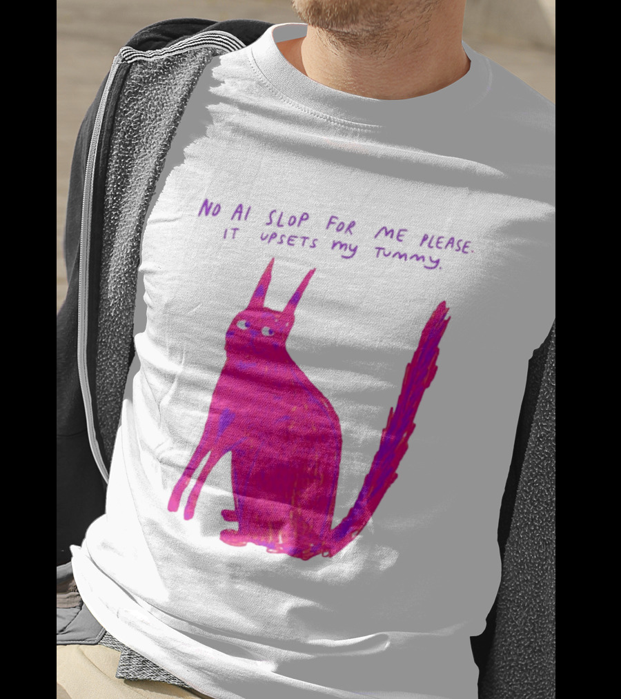 No AI Slop For Me Please It Upsets My Tummy Pink Cat T-Shirt