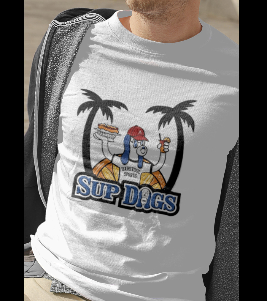 Sup Dogs Beach Vibes Palm Trees Hot Dog Drink Fun T-Shirt