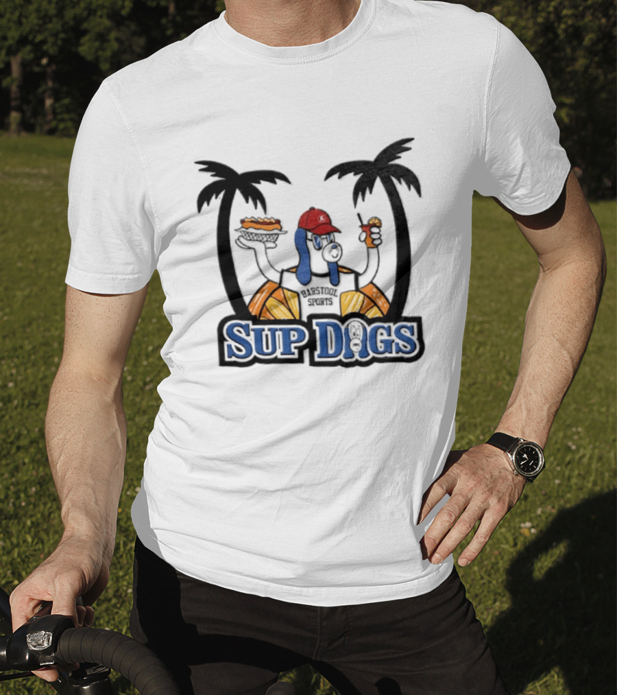 Sup Dogs Beach Vibes Palm Trees Hot Dog Drink Fun T-Shirt