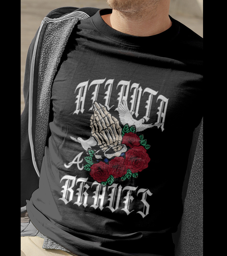 Atlanta Braves Gothic Bloom Praying Hands Halloween Roses 2026 T-Shirt
