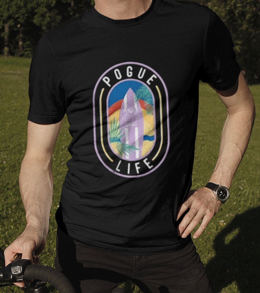 Pogue Life Surfboard And Palm Tree Colorful Tropical T-Shirt