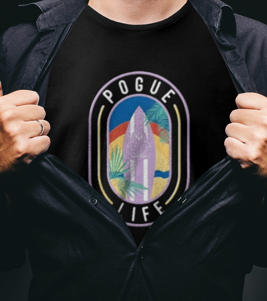 Pogue Life Surfboard And Palm Tree Colorful Tropical T-Shirt