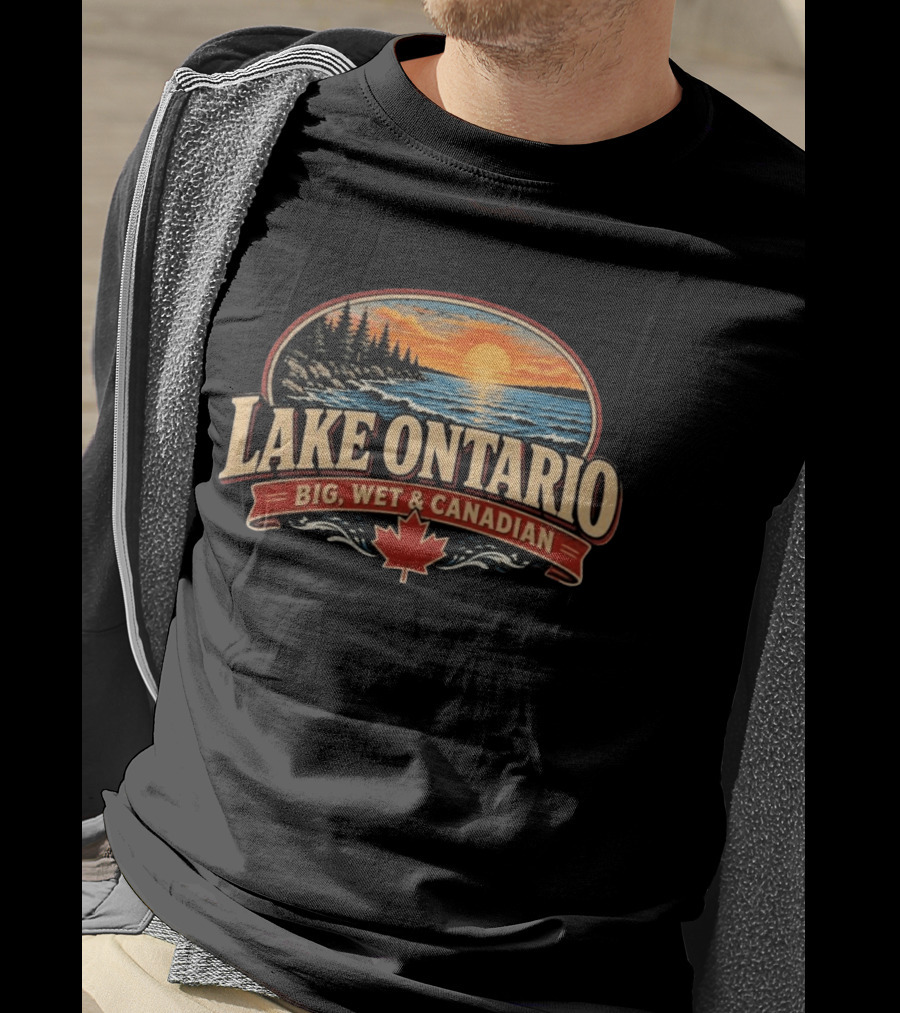 Lake Ontario Big Wet And Canadian Sunset Canadian Maple Leaf T-Shirt