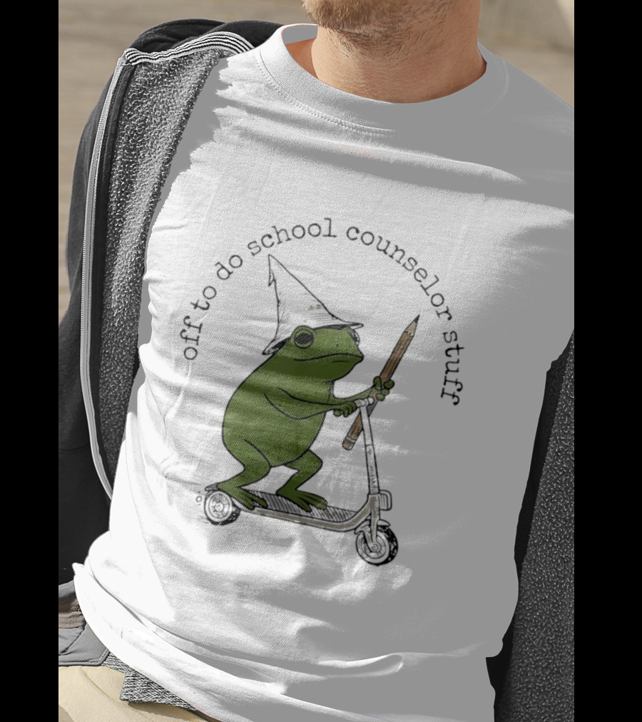 Frog Off To Do School Counselor Stuff With Wizard Hat Riding Scooter T-Shirt