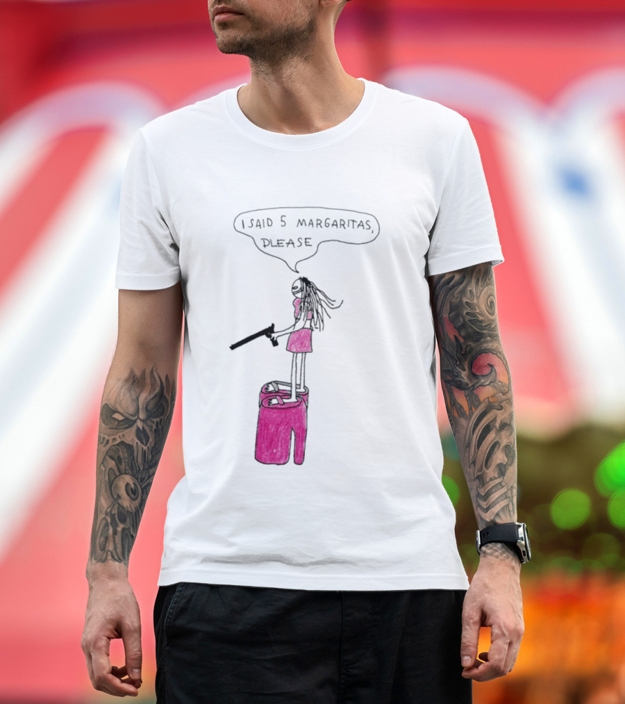I Said 5 Margaritas Please Funny Stick Figure Woman On Chair T-Shirt