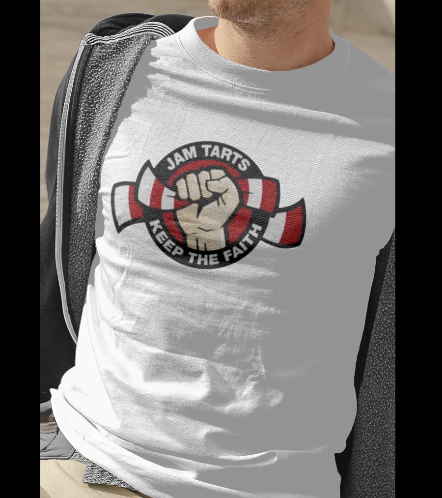 Jam Tarts Keep The Faith Fist Logo Red And White Ribbon T-Shirt