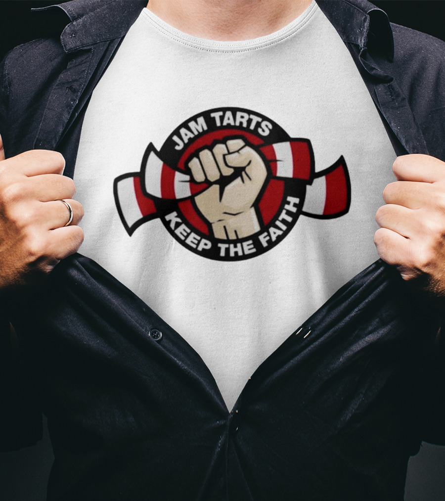 Jam Tarts Keep The Faith Fist Logo Red And White Ribbon T-Shirt