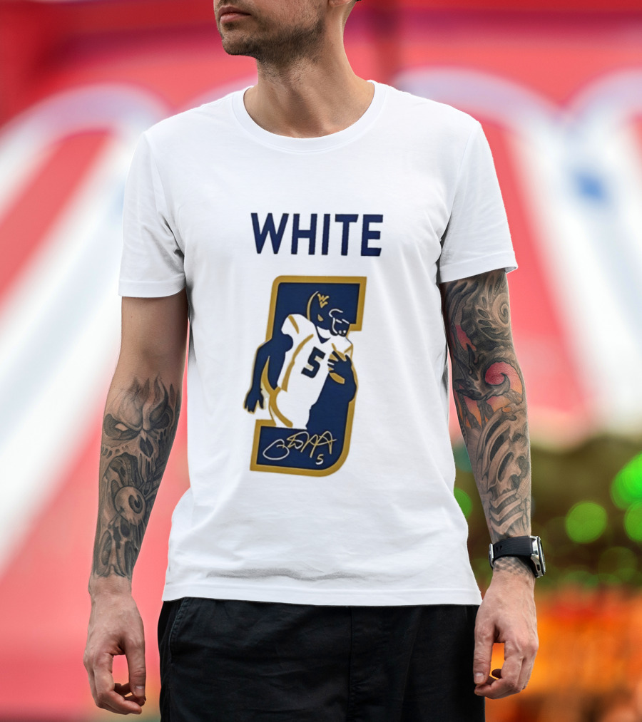West Virginia Mountaineers Pat White Number 5 Signature 2026 T-Shirt