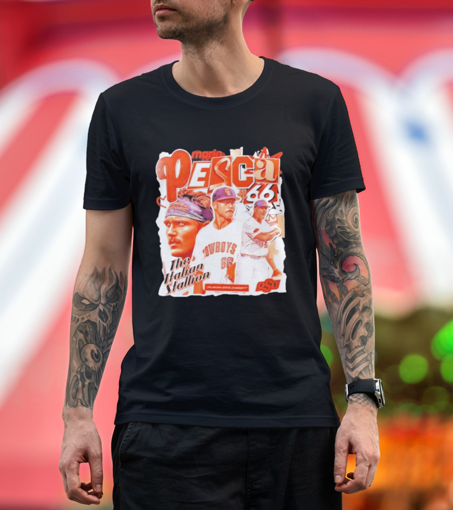 Mario Pesca 66 Oklahoma State Cowboys The Italian Stallion OSU Baseball T-Shirt