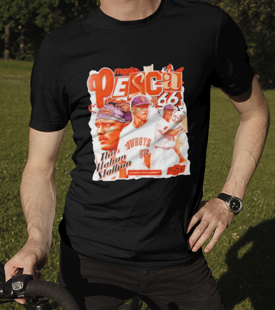 Mario Pesca 66 Oklahoma State Cowboys The Italian Stallion OSU Baseball T-Shirt