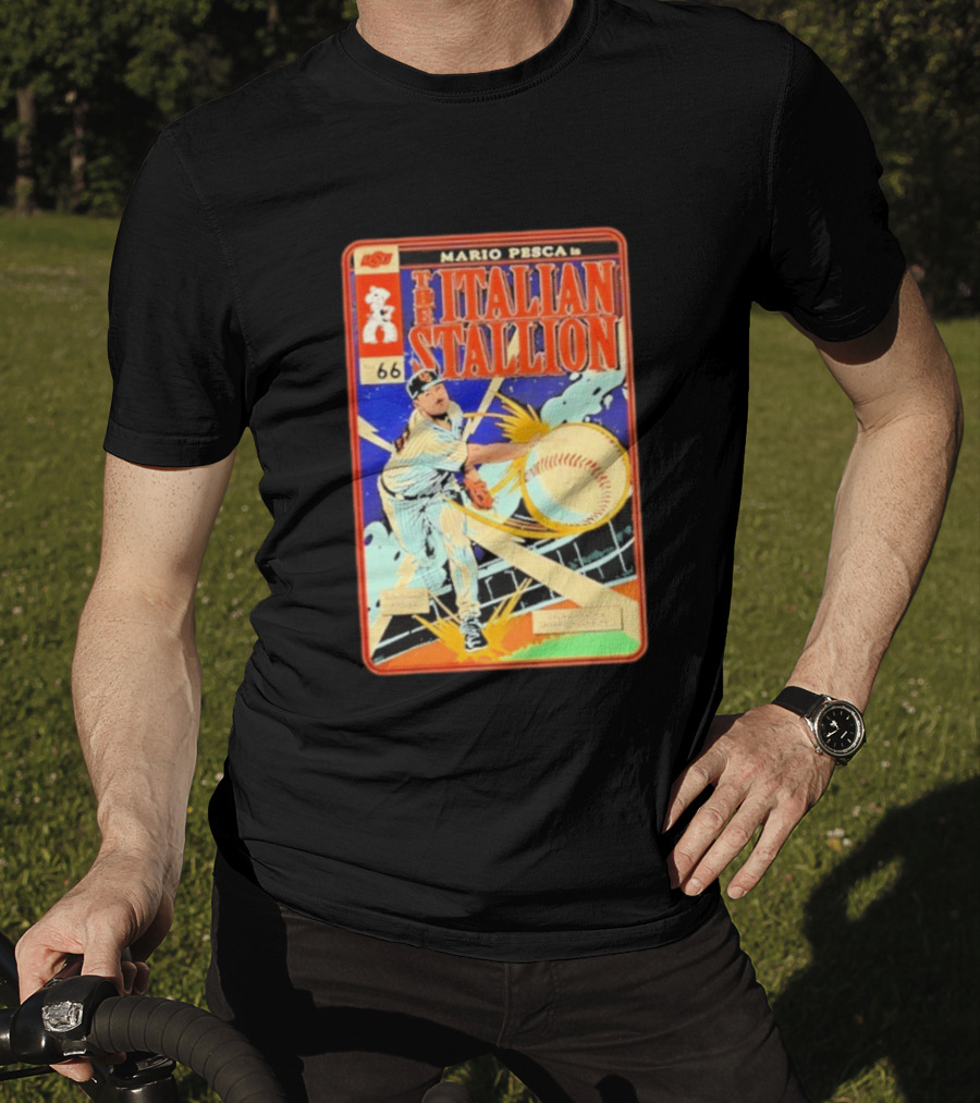 Mario Pesca The Italian Stallion Comic No 66 Oklahoma State Cowboys Baseball T-Shirt