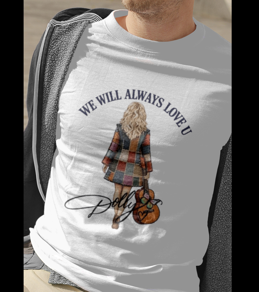 We Will Always Love U Dolly Retro Patchwork Guitar T-Shirt