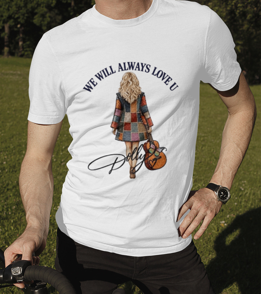 We Will Always Love U Dolly Retro Patchwork Guitar T-Shirt