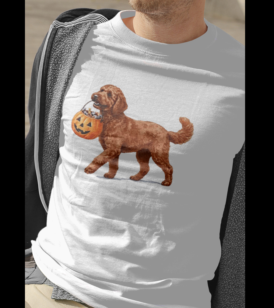 Goldendoodle Halloween Spooky Dog 2026 Pumpkin Treat Bucket T-Shirt