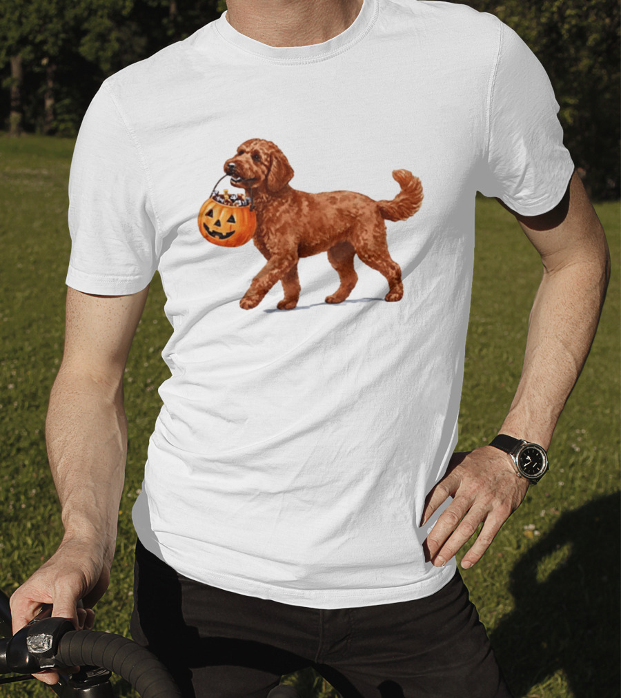 Goldendoodle Halloween Spooky Dog 2026 Pumpkin Treat Bucket T-Shirt
