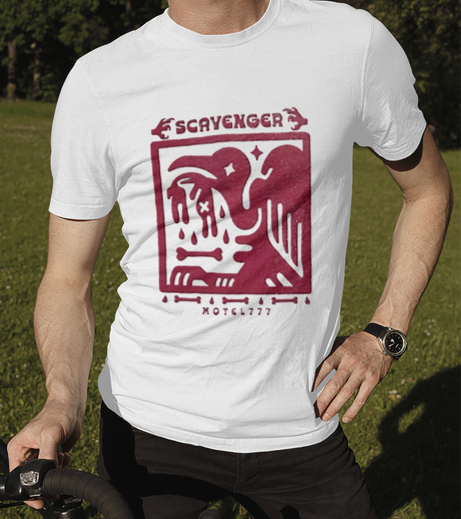 Scavenger Motel 777 Bird Design With Bones And Droplets T-Shirt
