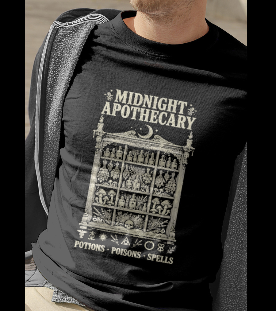 Midnight Apothecary Potions Poisons Spells Halloween Witch T-Shirt