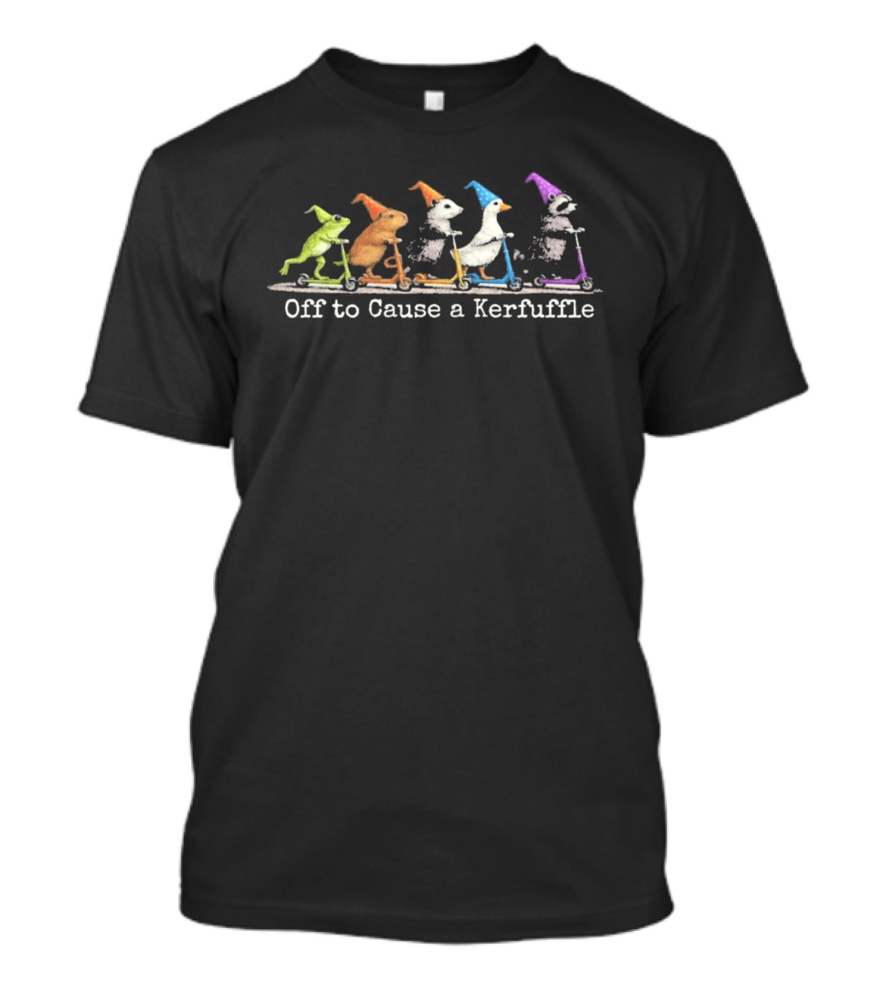 Off To Cause A Kerfuffle Frog Duck And Animals On Scooters With Hats T-Shirt