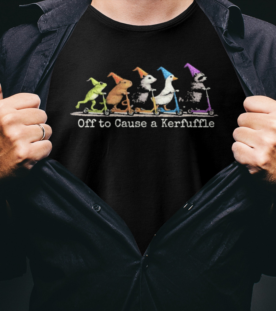 Off To Cause A Kerfuffle Frog Duck And Animals On Scooters With Hats T-Shirt