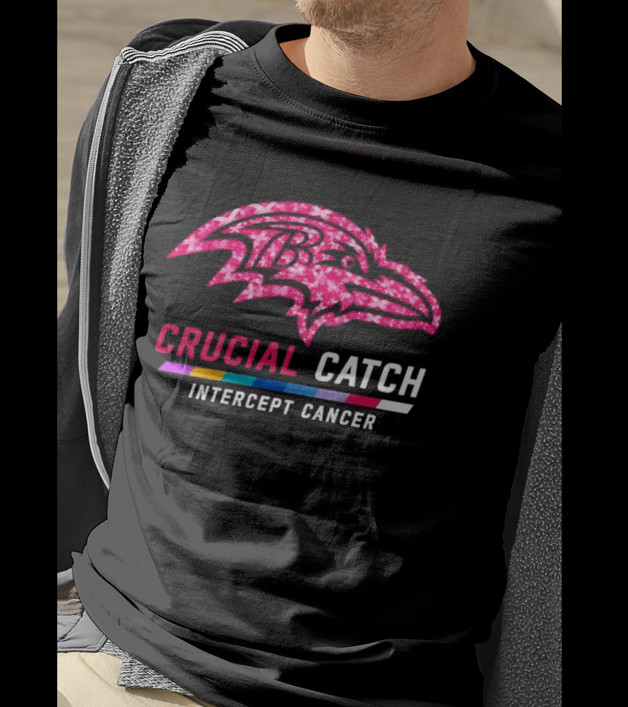 Baltimore Ravens Crucial Catch Intercept Cancer 2026 Pink Awareness Campaign T-Shirt