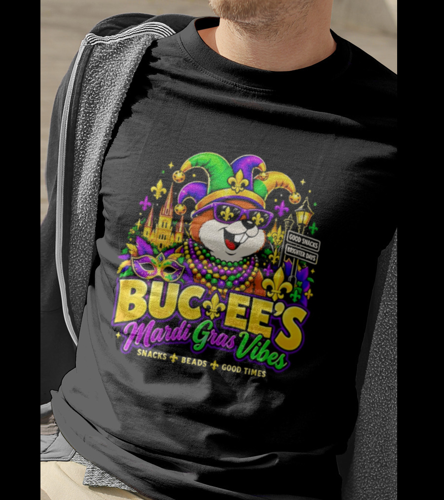 Buc Ee's Mardi Gras Vibes Snacks Beads Good Times T-Shirt
