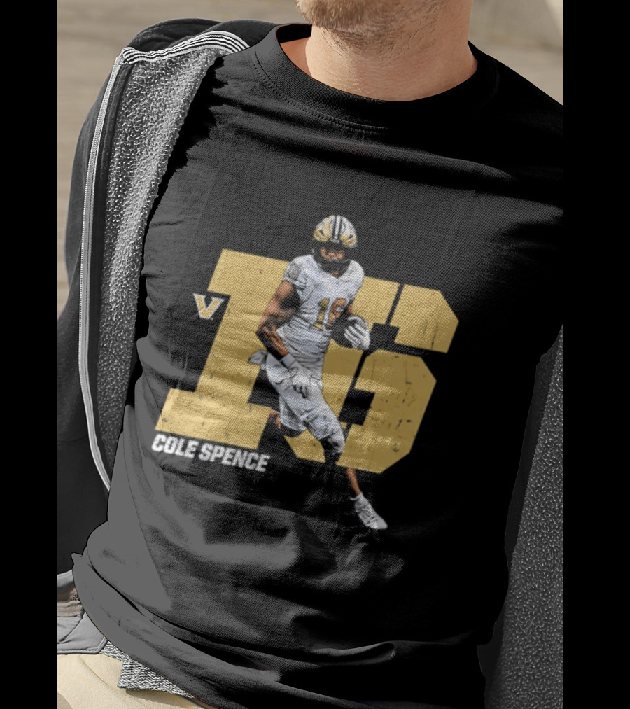 Vanderbilt Commodores Cole Spence 16 NCAA Football Player Pose T-Shirt