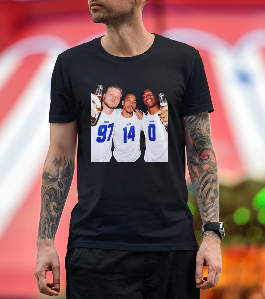 Detroit Lions Aidan Hutchinson Amon Ra St. Brown Jahmyr Gibbs Holding Beer Bottles Smoking Celebration T-Shirt