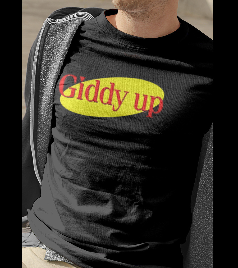 Giddy Up Bold Red Text On Yellow Oval T-Shirt