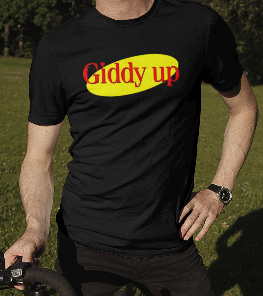 Giddy Up Bold Red Text On Yellow Oval T-Shirt