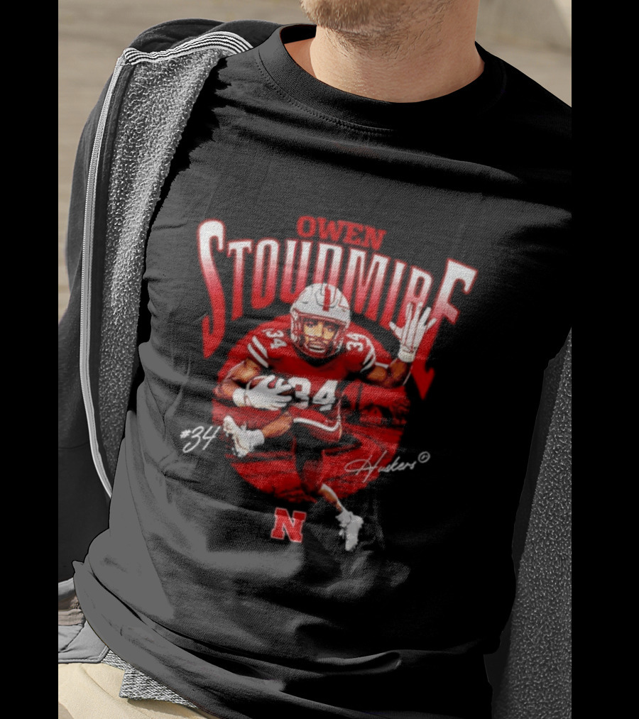 Owen Stoudmire 34 Nebraska Cornhuskers Football Player Caricature Huskers Signature T-Shirt
