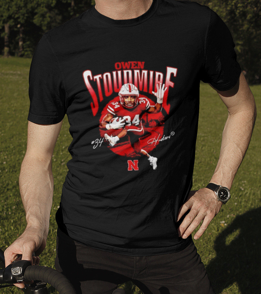Owen Stoudmire 34 Nebraska Cornhuskers Football Player Caricature Huskers Signature T-Shirt