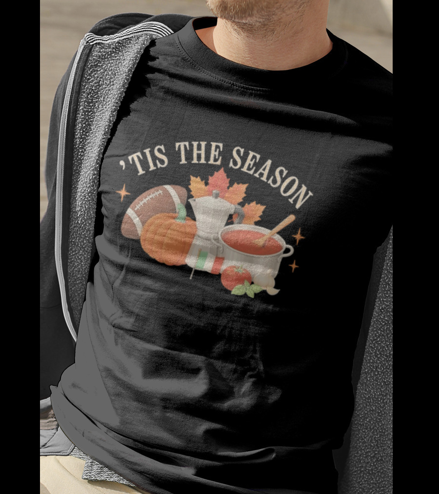 Tis The Season Football Pumpkin Coffee Tomato Sauce Italian Flag Cooker T-Shirt