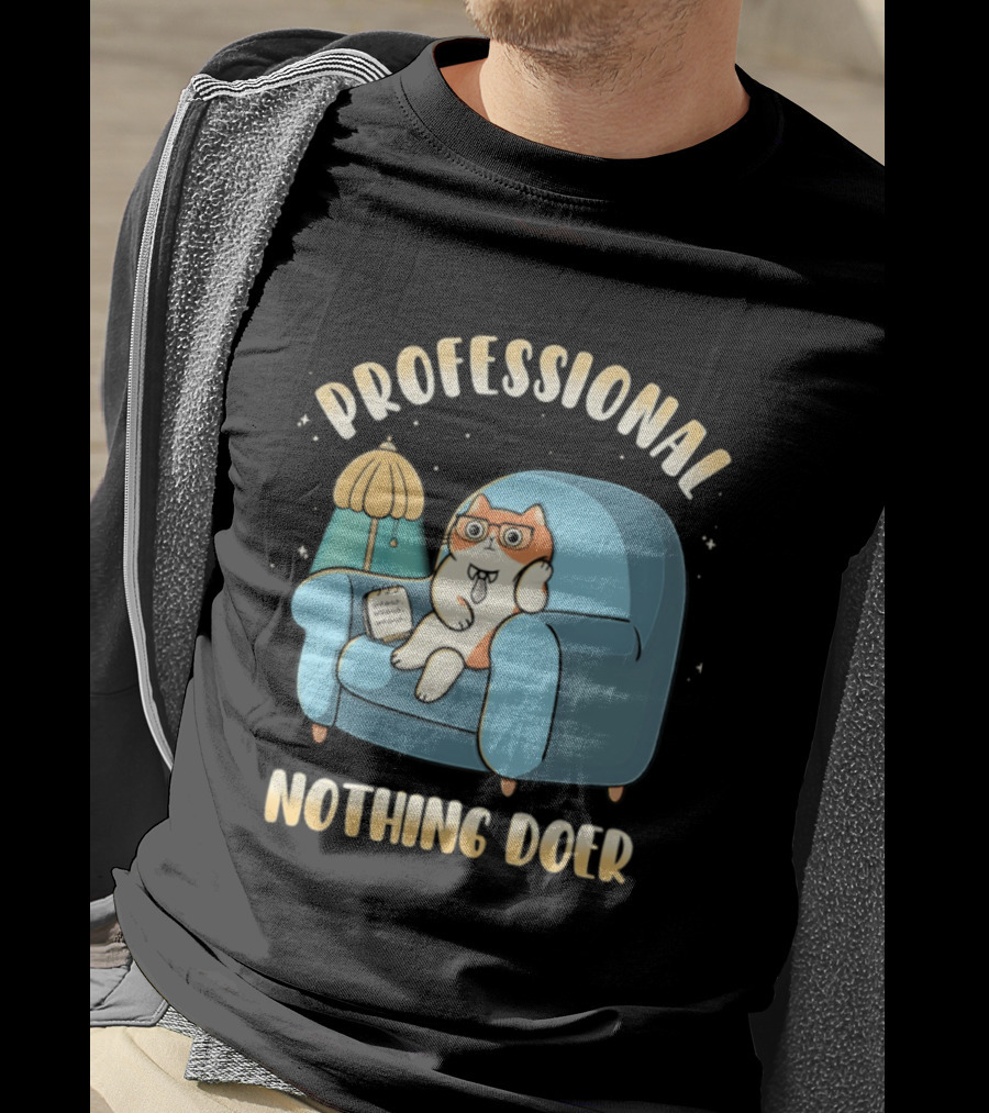 Professional Nothing Doer Cat Relaxing With Book And Lamp T-Shirt