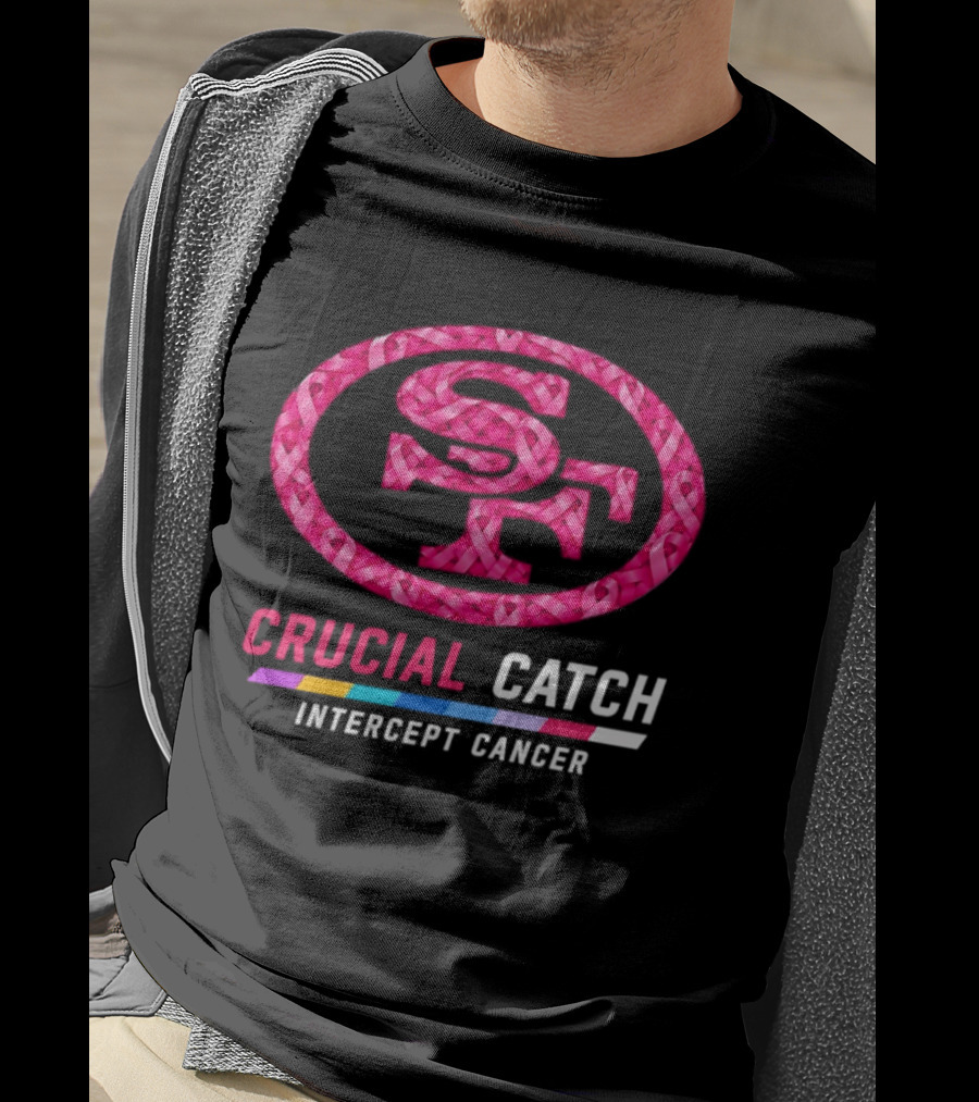 San Francisco 49ers 2026 Crucial Catch Intercept Cancer Pink Ribbon T-Shirt