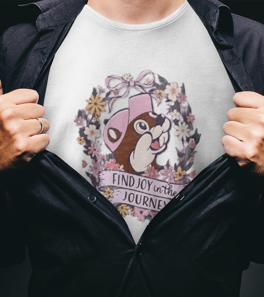 Buc Ee's Find Joy In The Journey Beaver Floral Wreath T-Shirt