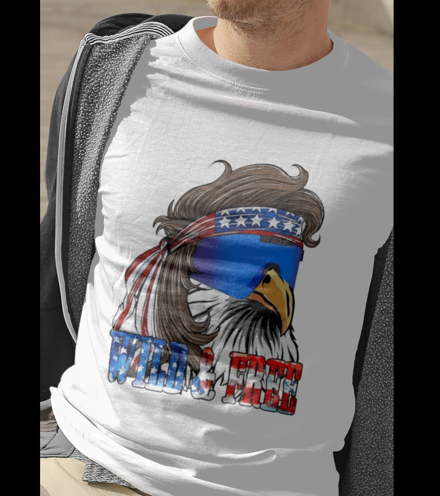 Wild And Free Bald Eagle USA Flag Bandana And Sunglasses T-Shirt