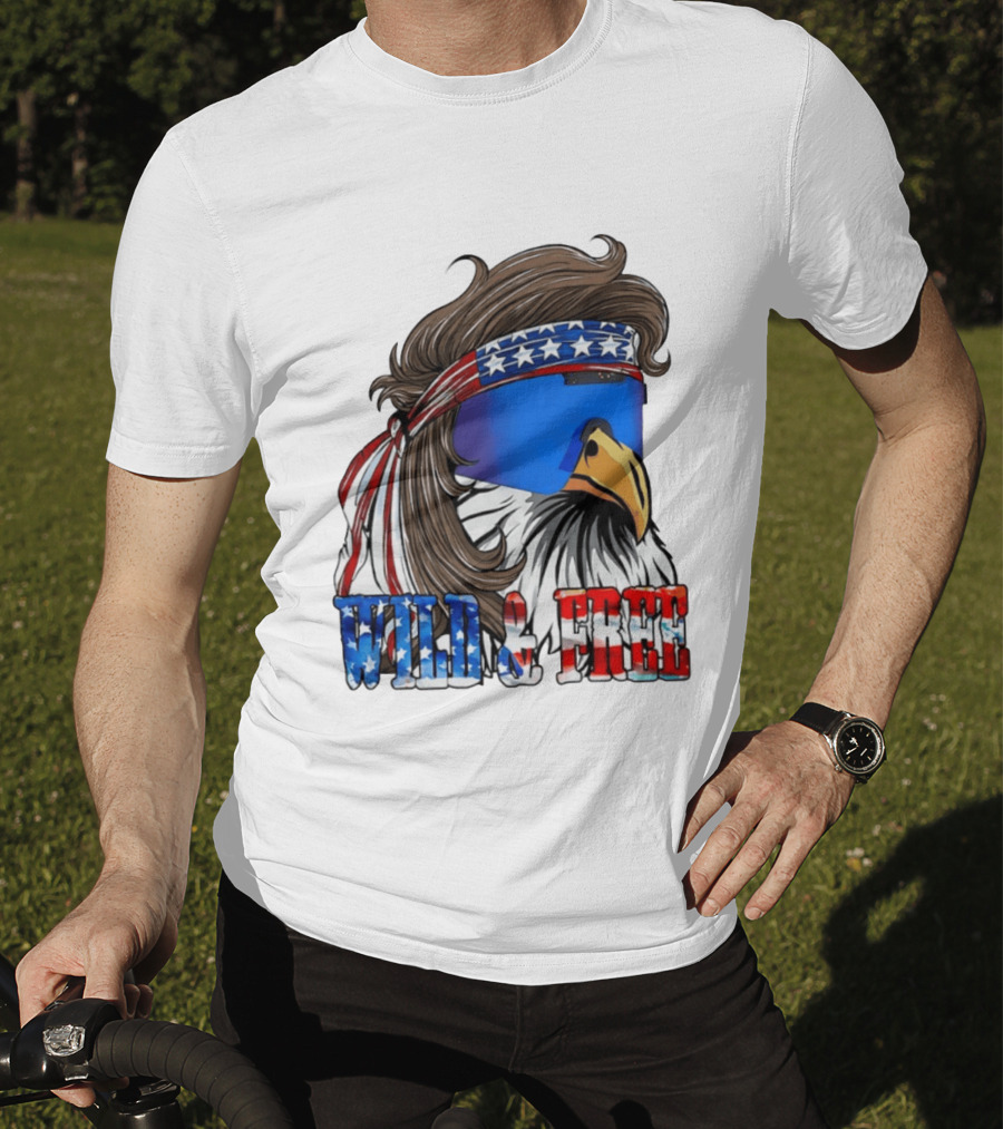 Wild And Free Bald Eagle USA Flag Bandana And Sunglasses T-Shirt