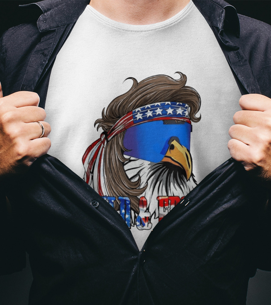 Wild And Free Bald Eagle USA Flag Bandana And Sunglasses T-Shirt