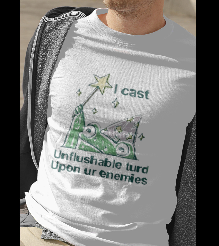 I Cast Unflushable Turd Wizard Frog Hat Enemies Magic Stars T-Shirt