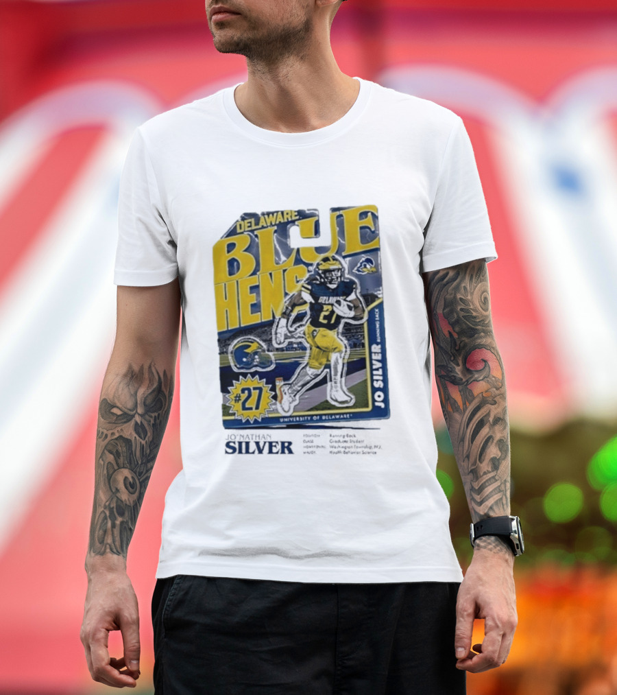Delaware Blue Hens Jo Silver #27 University Of Delaware Football T-Shirt