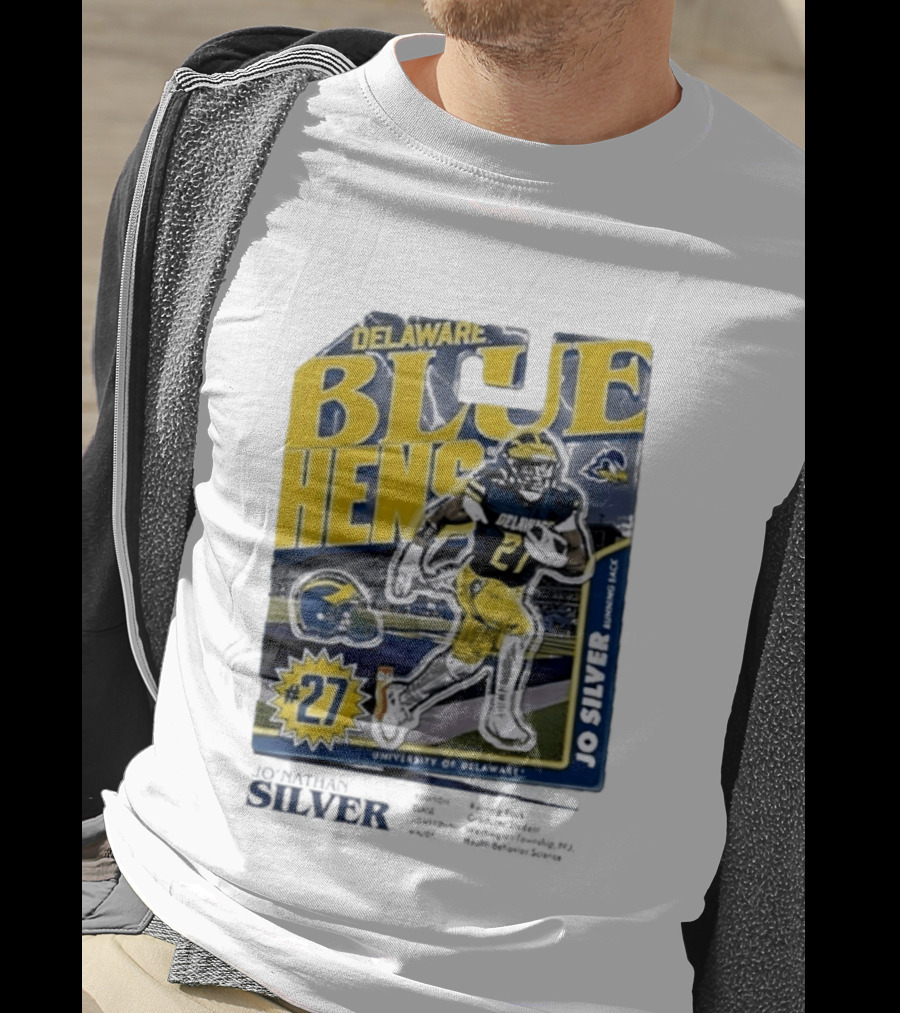 Delaware Blue Hens Jo Silver #27 University Of Delaware Football T-Shirt