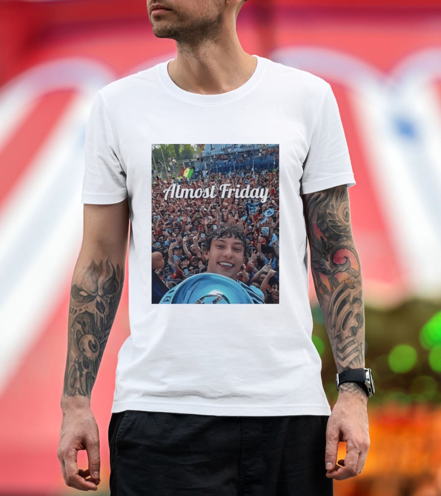 Kimi Antonelli Victory Selfie With Trophy After Winning 2026 Italian Grand Prix At Monza Almost Friday T-Shirt