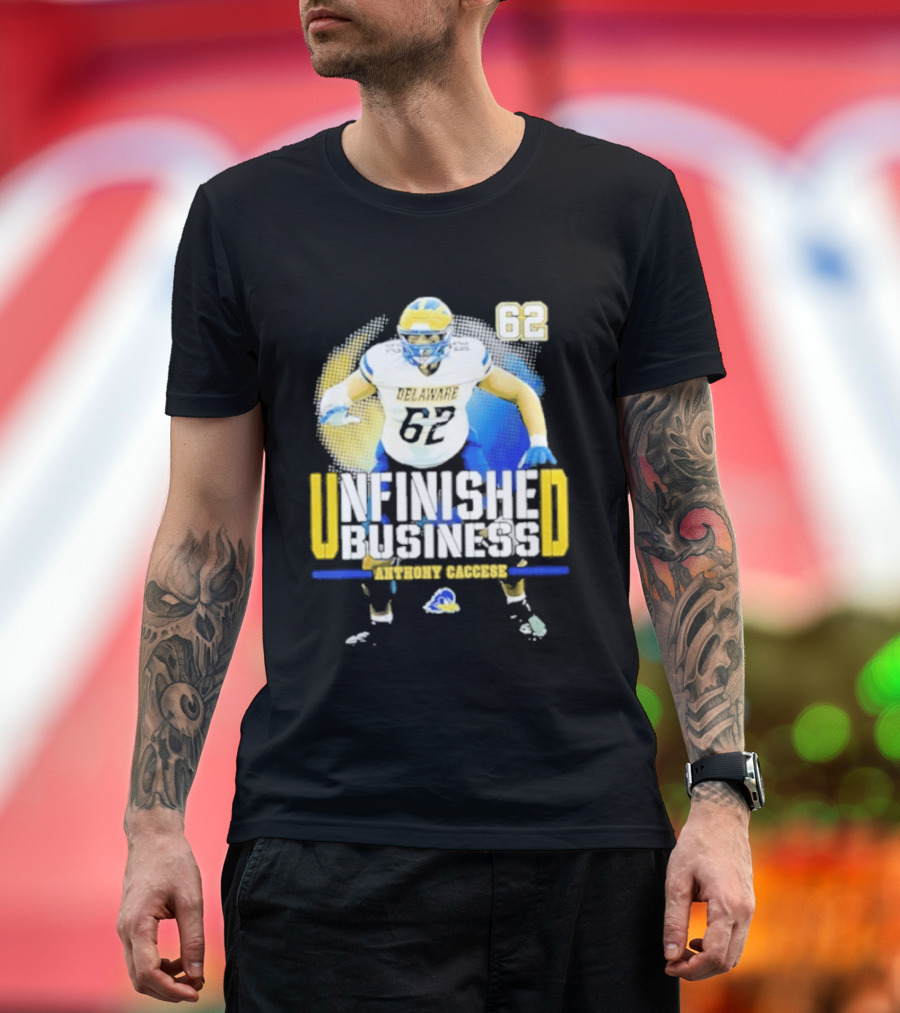 Delaware Blue Hens Football Anthony Caccese 62 Unfinished Business T-Shirt