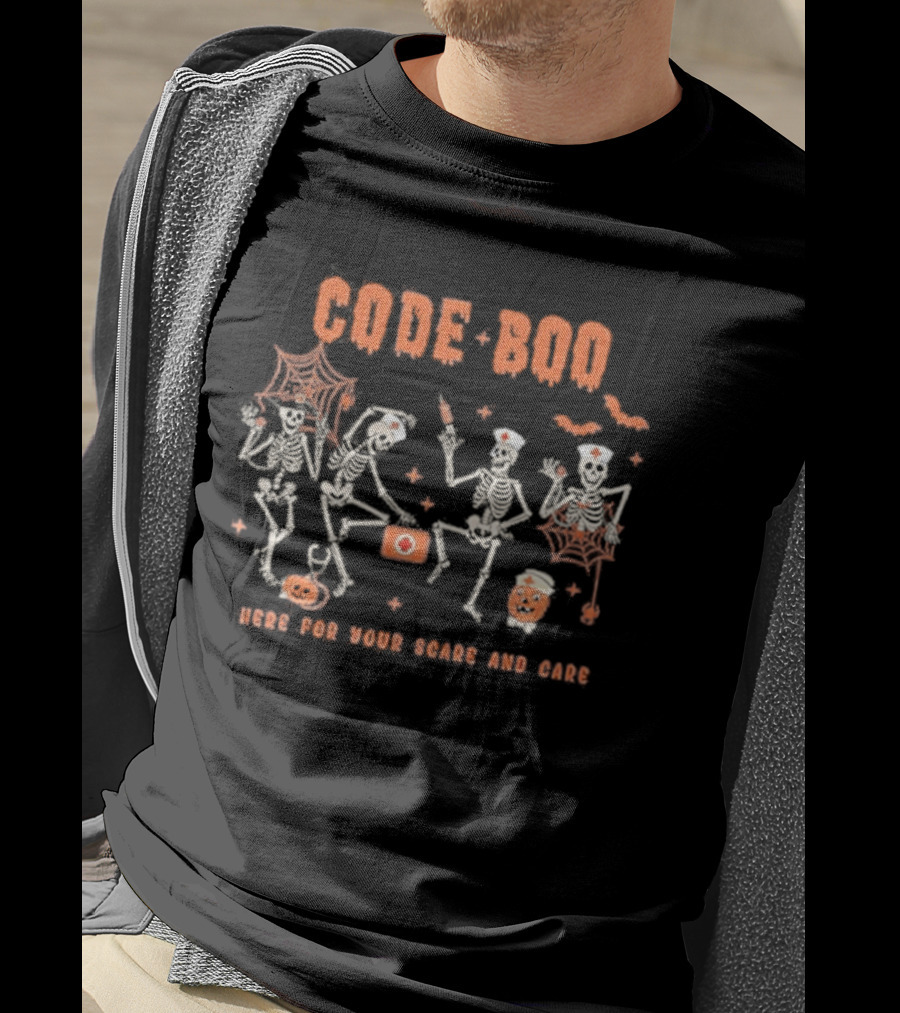 Code Boo Skeleton Nurse Halloween Scare And Care T-Shirt