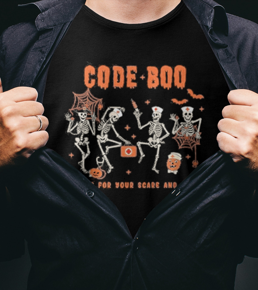 Code Boo Skeleton Nurse Halloween Scare And Care T-Shirt