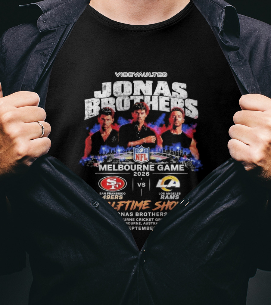 Viewvaulted Jonas Brothers Melbourne Game 2026 49ers Vs Rams Halftime Show September 19 T-Shirt