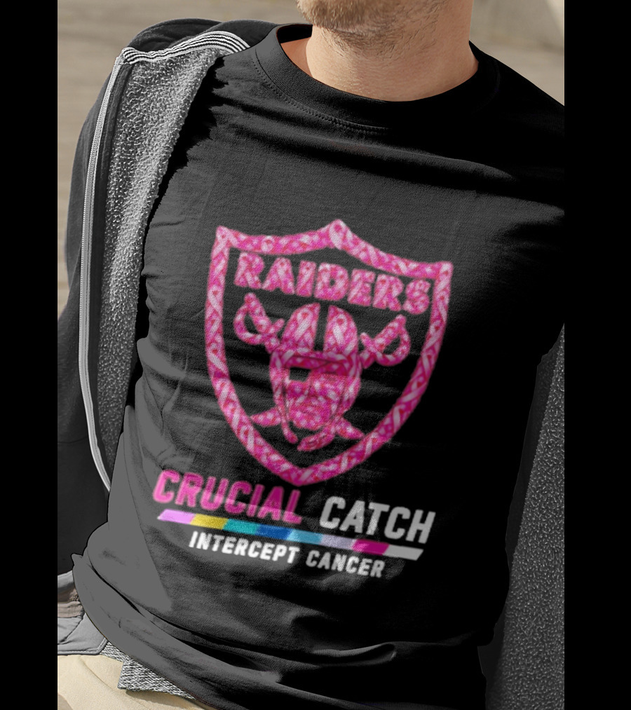 Las Vegas Raiders Crucial Catch Intercept Cancer Pink Ribbon Logo 2026 T-Shirt